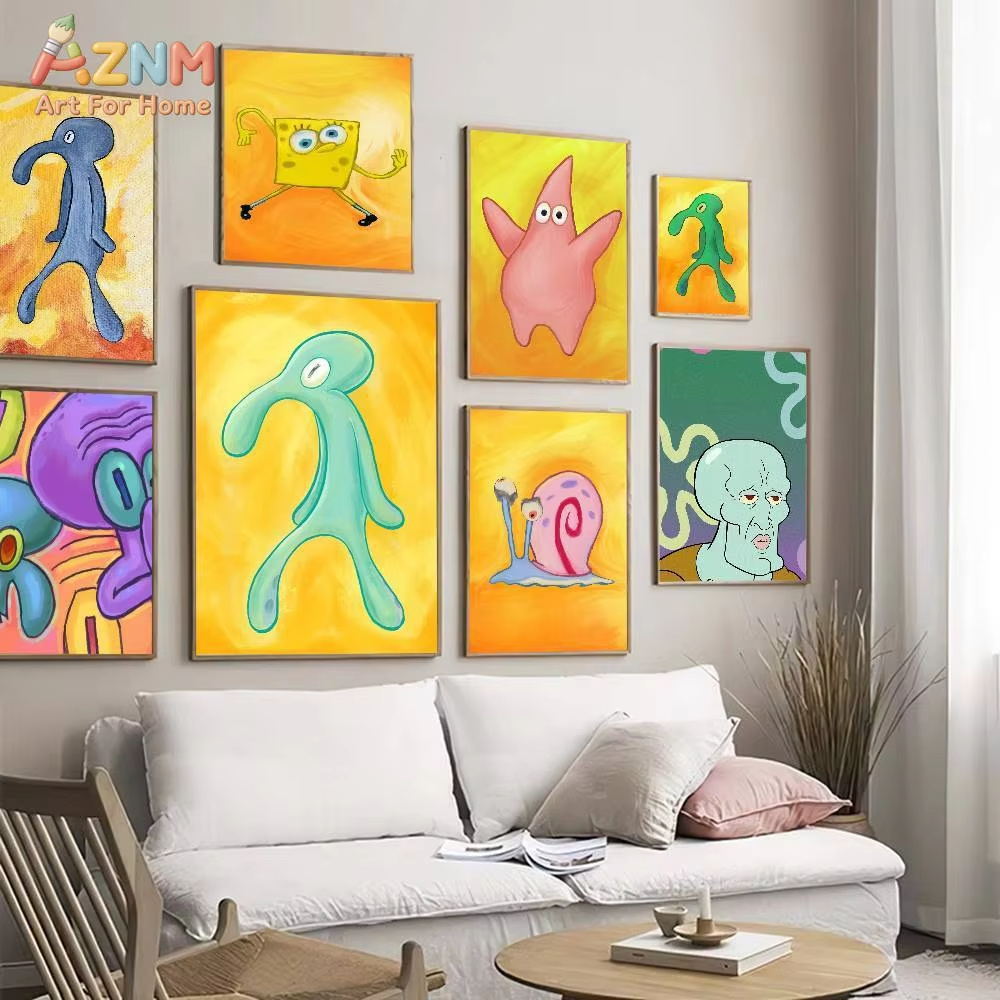 Abstract Oil Painting - 1pc AZMN 스폰지밥 스퀘어팬츠 추상 캐릭터
