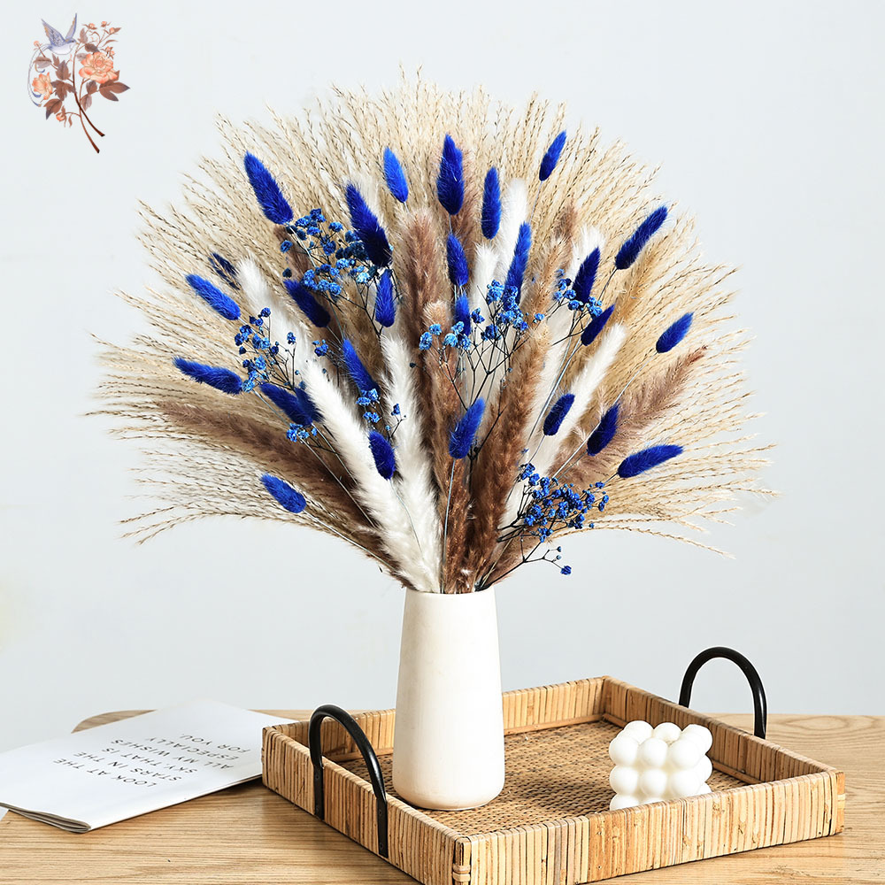 Dried Flower Bouquet - 70 줄기 블루 푹신한 토끼 꼬리