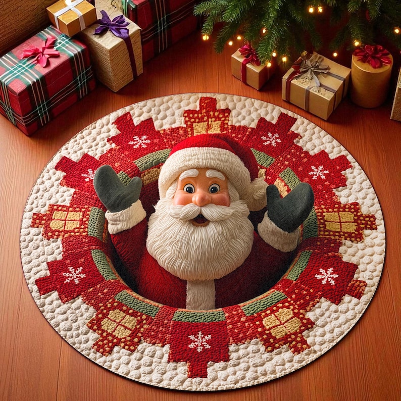 Home Xmas Decor Ideas - 크리스마스 산타클로스 원형 도어매트, 환영 휴일