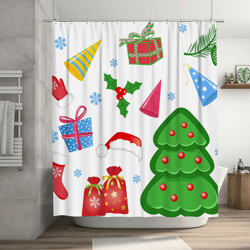 Home Xmas Decor Ideas - TU 샤워 커튼 크리스마스 숲 사슴