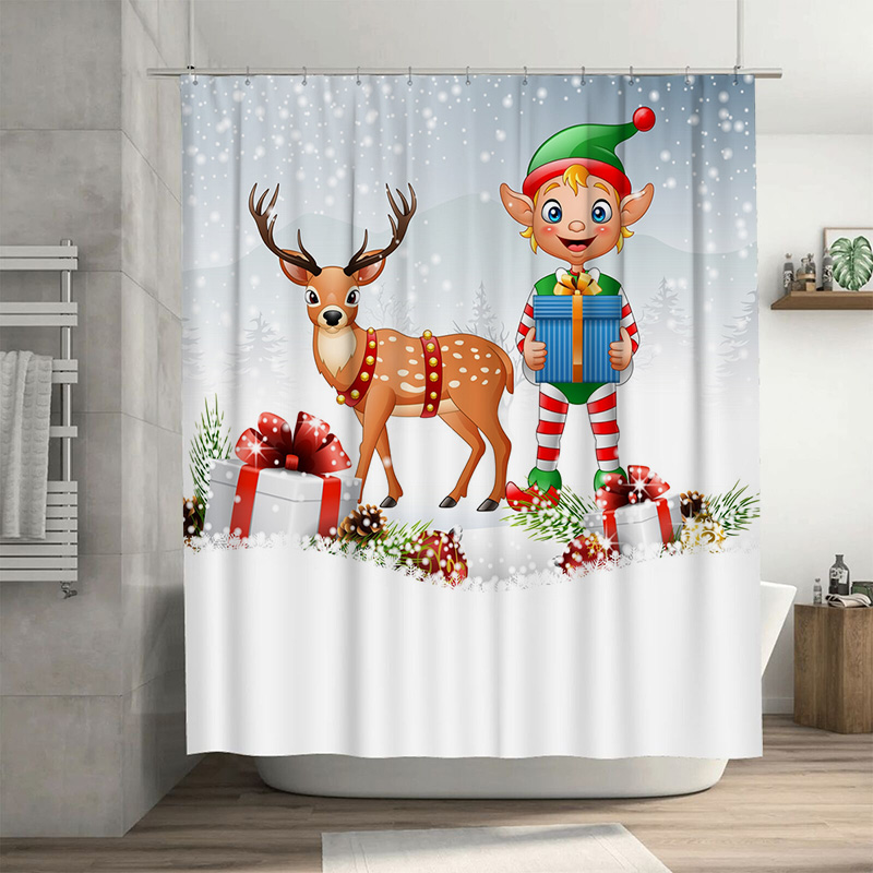 Home Xmas Decor Ideas - TU 크리스마스 사슴 샤워 커튼 축제