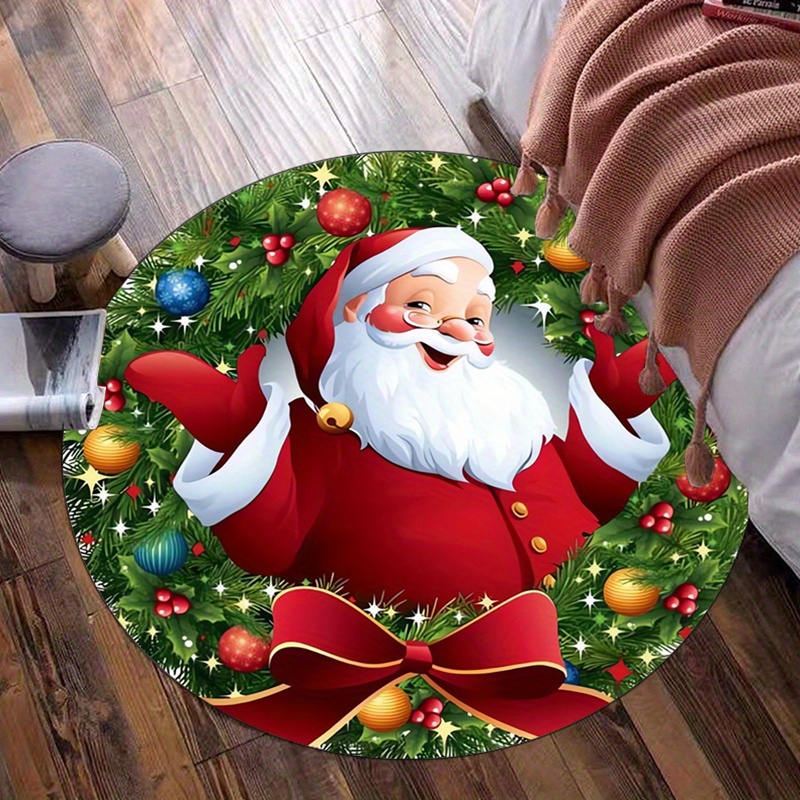 Home Xmas Decor Ideas - 라운드 크리스탈 벨벳 러그 산타클로스 크리스마스