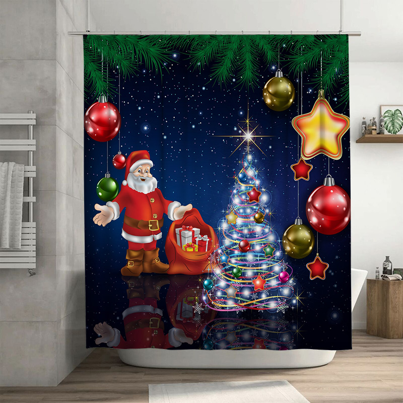 Home Xmas Decor Ideas - TU 크리스마스 샤워 커튼 산타클로스 축제