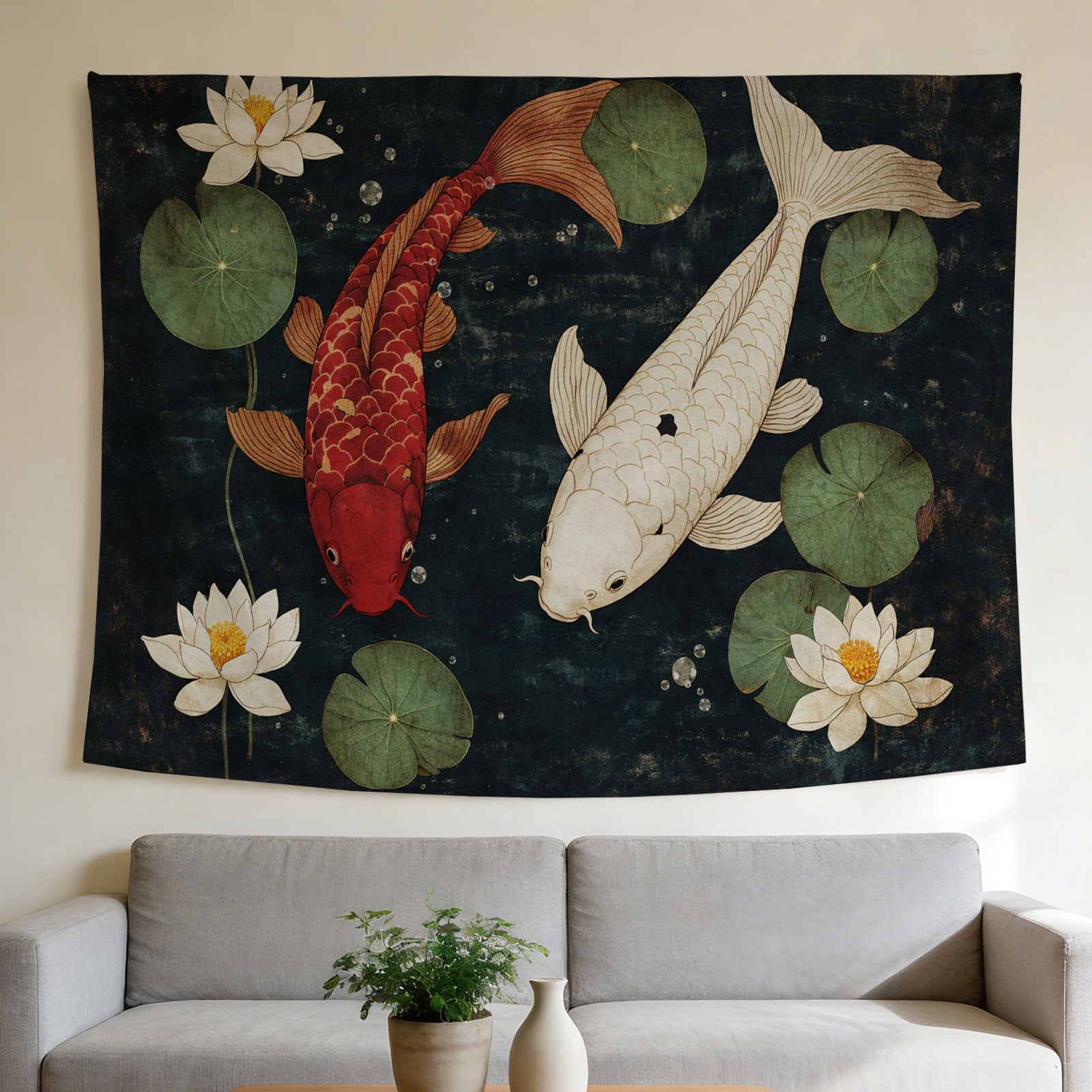 Home Decor Zen Style - 럭셔리 잉어와 연꽃 태피스트리 벽 장식