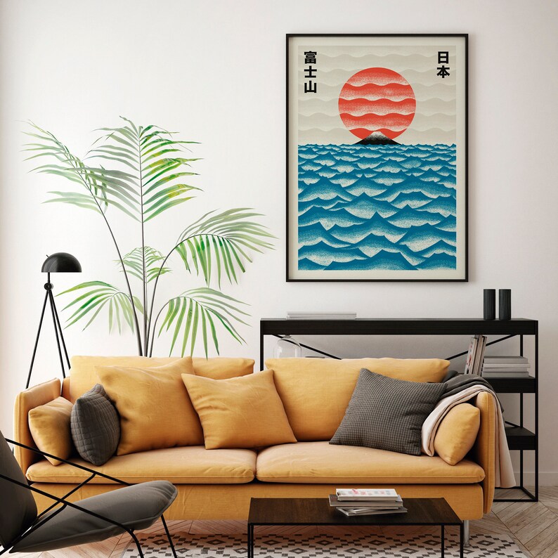 일본 현대 도쿄 아트웍 포스터 빅 선라이즈 웨이브 후지 - Watercolor Poster Print 리뷰 및 가격