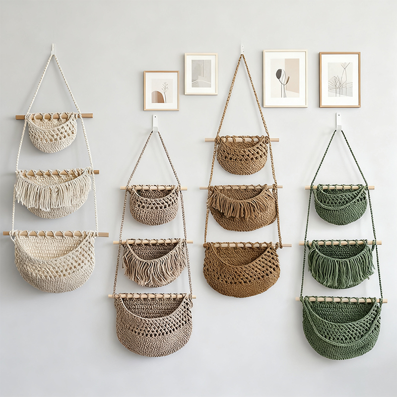 손으로 짠 면 로프 3단 수납 선반, 벽에 설치 및 문 - Woven Wall Basket 리뷰 및 가격