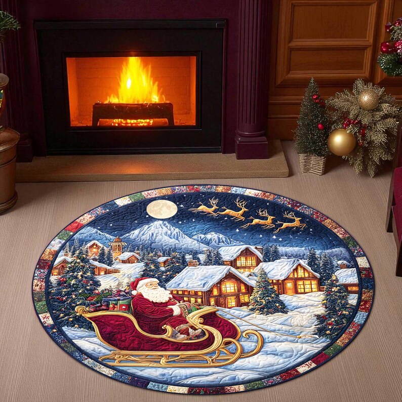 산타 썰매 크리스마스 라운드 도어매트, 빈티지 홀리데이 - Home Xmas Decor Ideas 리뷰 및 가격