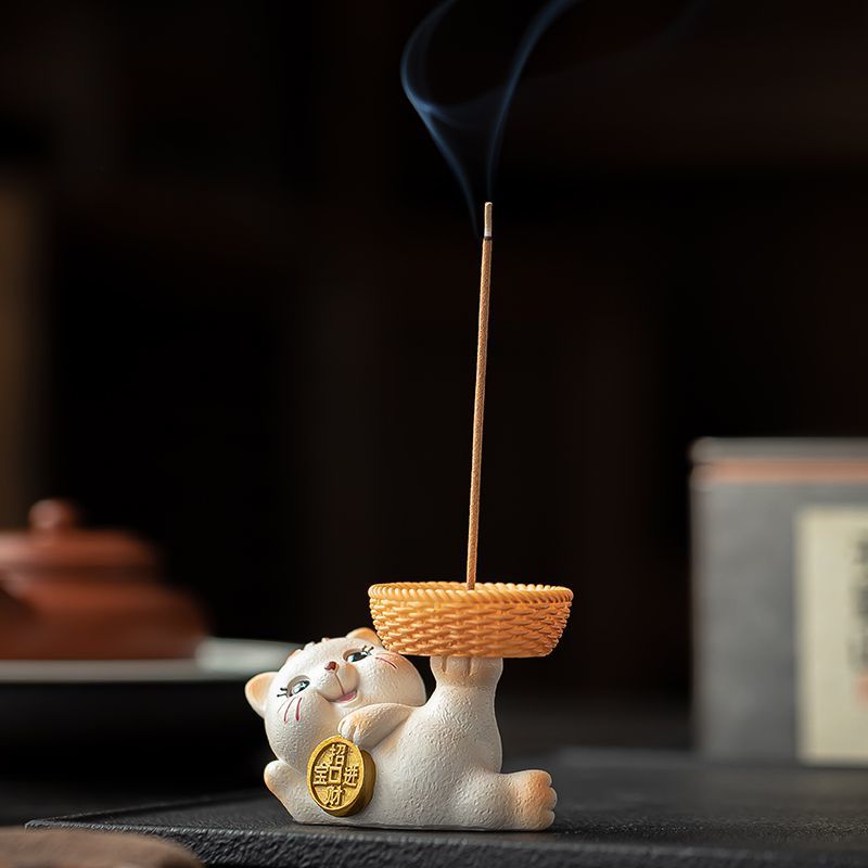 귀여운 행운의 중국 스타일 행운 고양이 향꽂이 실내 아 - Incense Stick Holder 리뷰 및 가격