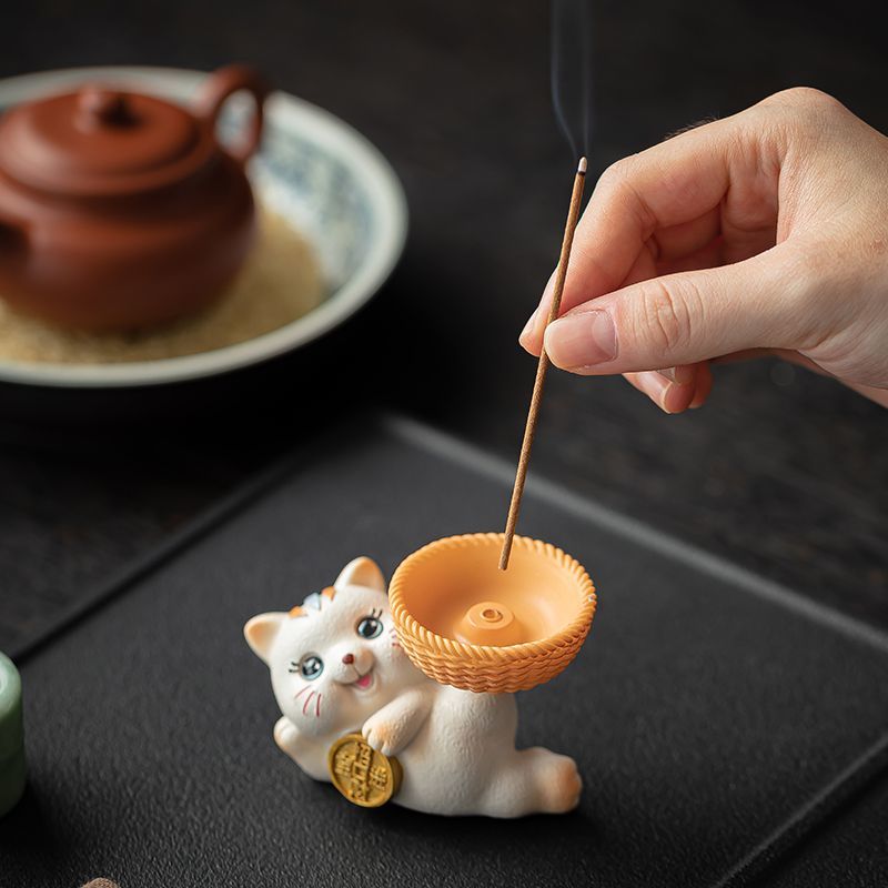 귀여운 행운의 중국 스타일 행운 고양이 향꽂이 실내 아 - Incense Stick Holder 리뷰 및 가격