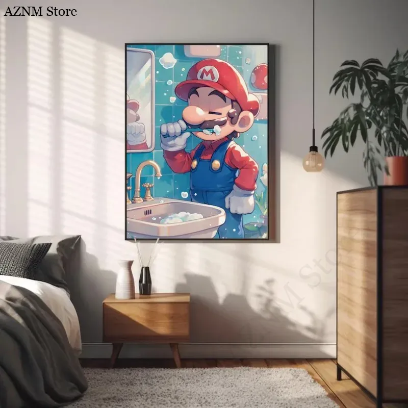 재미있는 욕실 만화 비디오 게임 포스터 귀여운 애니메이 - Watercolor Poster Print 리뷰 및 가격