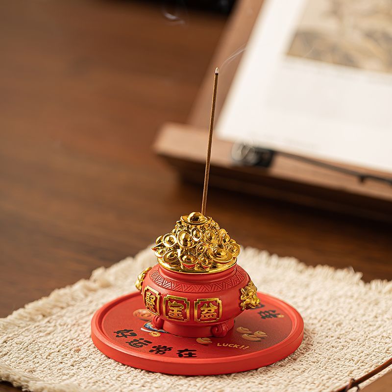 중국 스타일 행운 보물 그릇 향꽂이 빈티지 레드 골드  - Incense Stick Holder 리뷰 및 가격