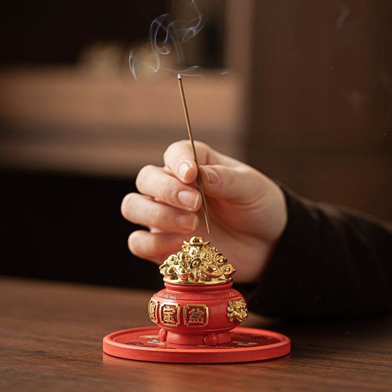 중국 스타일 행운 보물 그릇 향꽂이 빈티지 레드 골드  - Incense Stick Holder 리뷰 및 가격