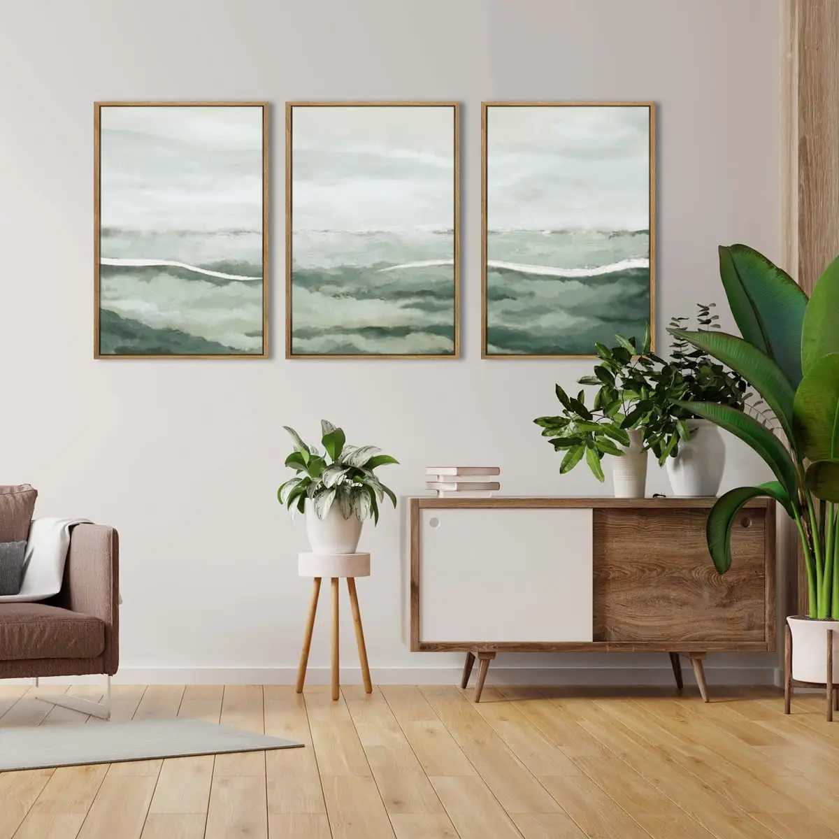 3개 세트 캔버스 세이지 그린 추상 벽 장식 안개 풍경 - Home Decor Manufacturers 리뷰 및 가격