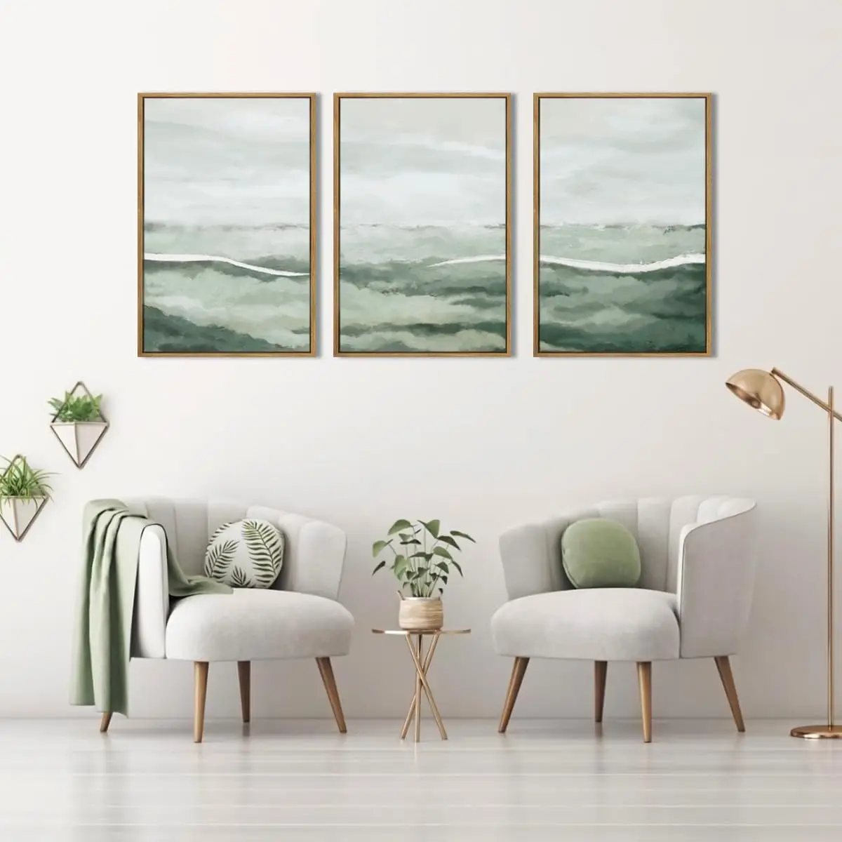 3개 세트 캔버스 세이지 그린 추상 벽 장식 안개 풍경 - Home Decor Manufacturers 리뷰 및 가격