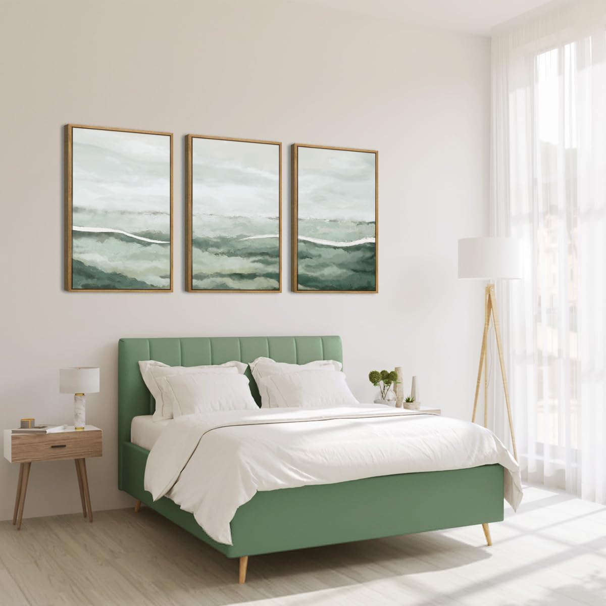3개 세트 캔버스 세이지 그린 추상 벽 장식 안개 풍경 - Home Decor Manufacturers 리뷰 및 가격