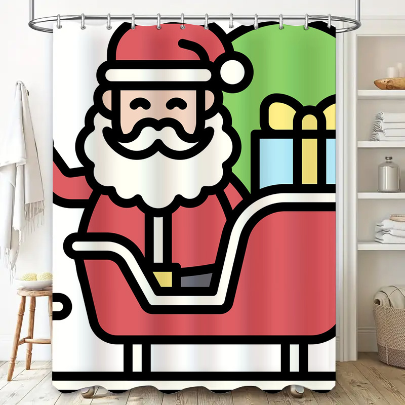 크리스마스 산타클로스 샤워 커튼, 축제적인 휴일 욕실  - Home Xmas Decor Ideas 리뷰 및 가격