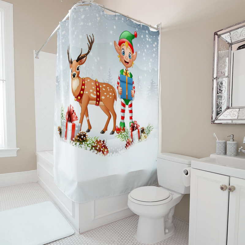TU 크리스마스 사슴 샤워 커튼 축제 휴일 숲 동물 욕 - Home Xmas Decor Ideas 리뷰 및 가격