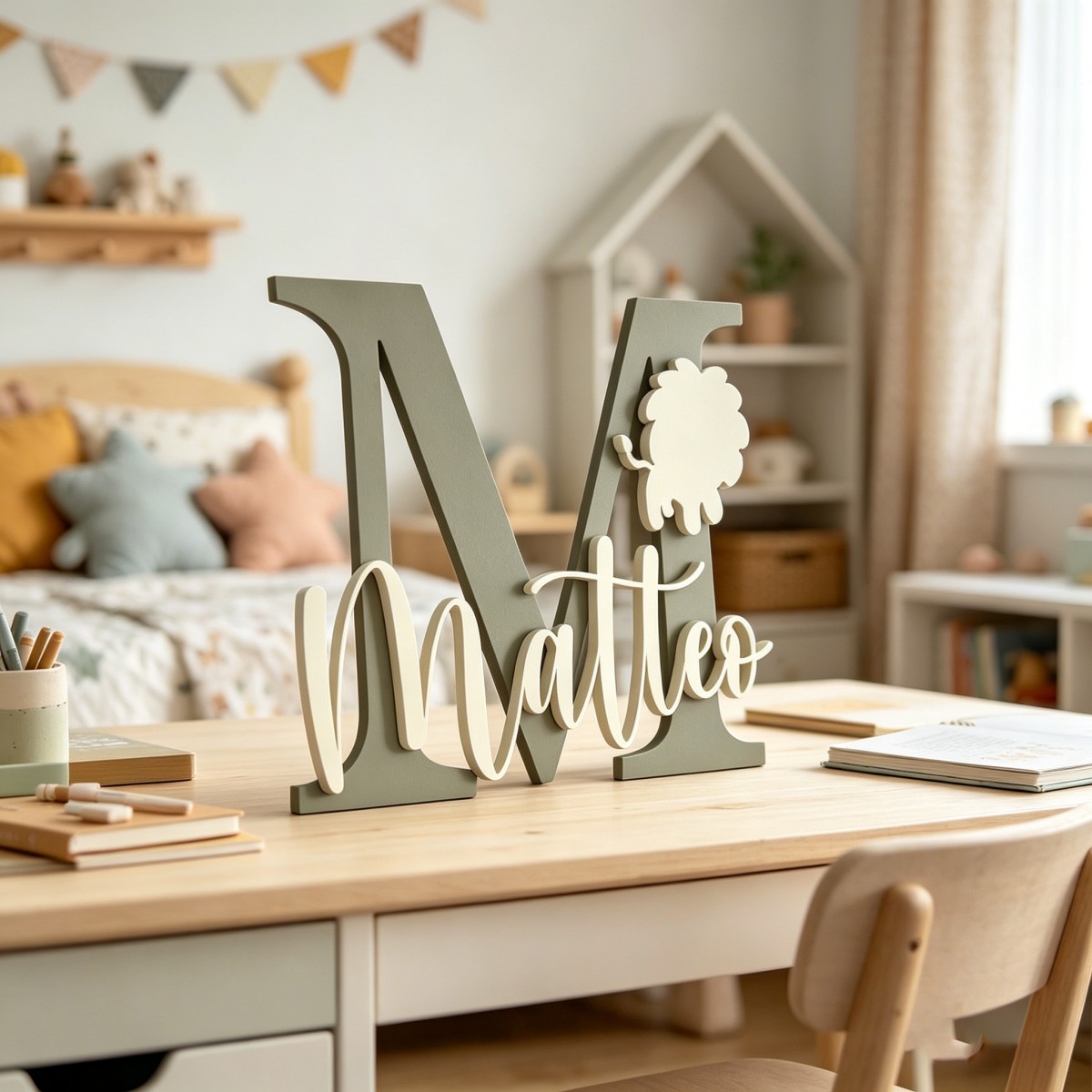 1Pc 맞춤형 사자 이름 및 이니셜 나무 이름표, 보육 - Home Decor Diy 리뷰 및 가격