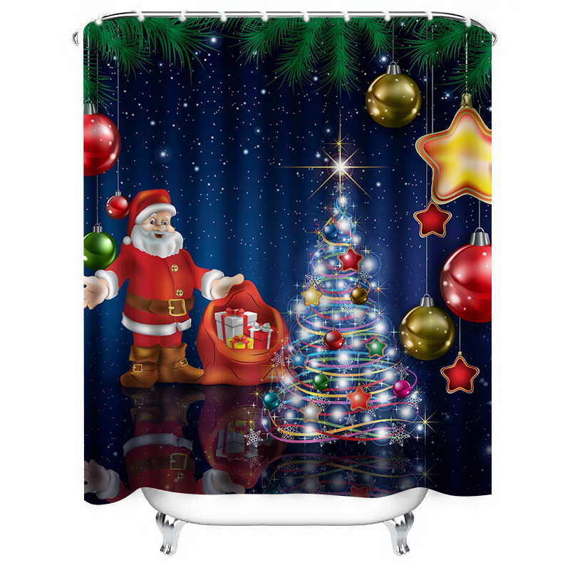 TU 크리스마스 샤워 커튼 산타클로스 축제 휴일 욕실  - Home Xmas Decor Ideas 리뷰 및 가격