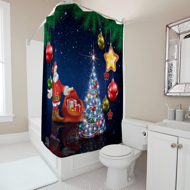 TU 크리스마스 샤워 커튼 산타클로스 축제 휴일 욕실  - Home Xmas Decor Ideas 리뷰 및 가격