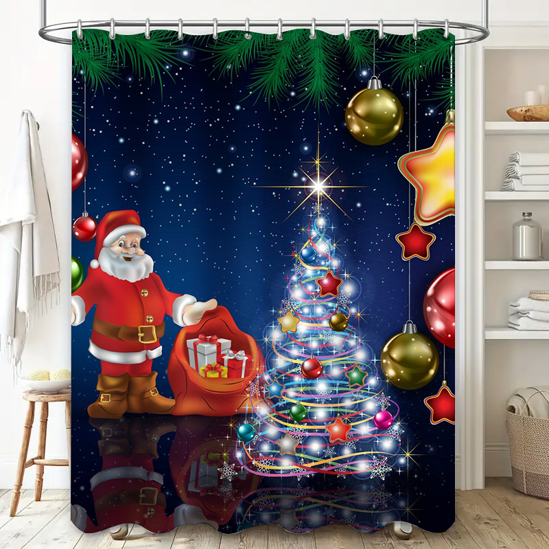 TU 크리스마스 샤워 커튼 산타클로스 축제 휴일 욕실  - Home Xmas Decor Ideas 리뷰 및 가격
