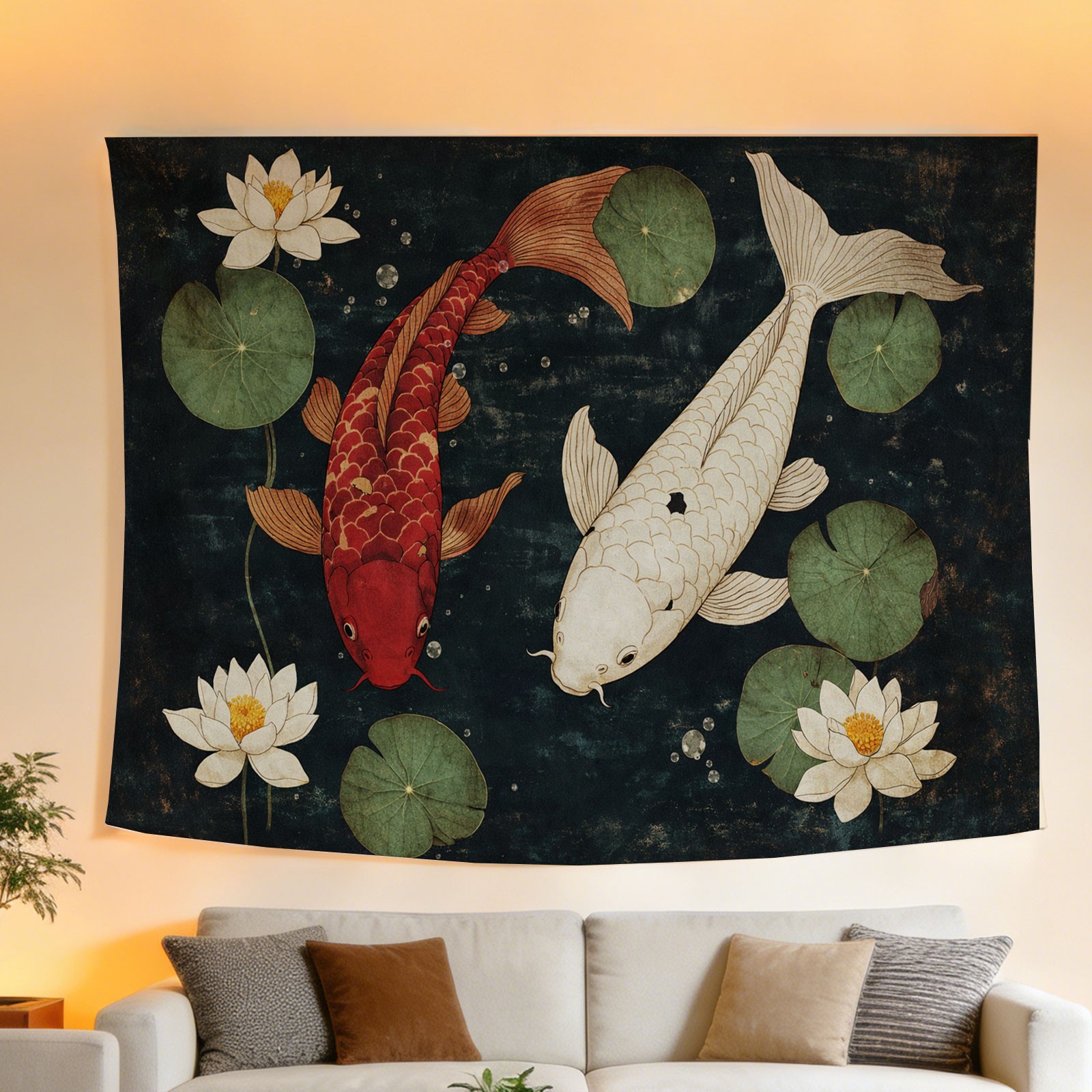 럭셔리 잉어와 연꽃 태피스트리 벽 장식 아시아풍 장식  - Home Decor Zen Style 리뷰 및 가격