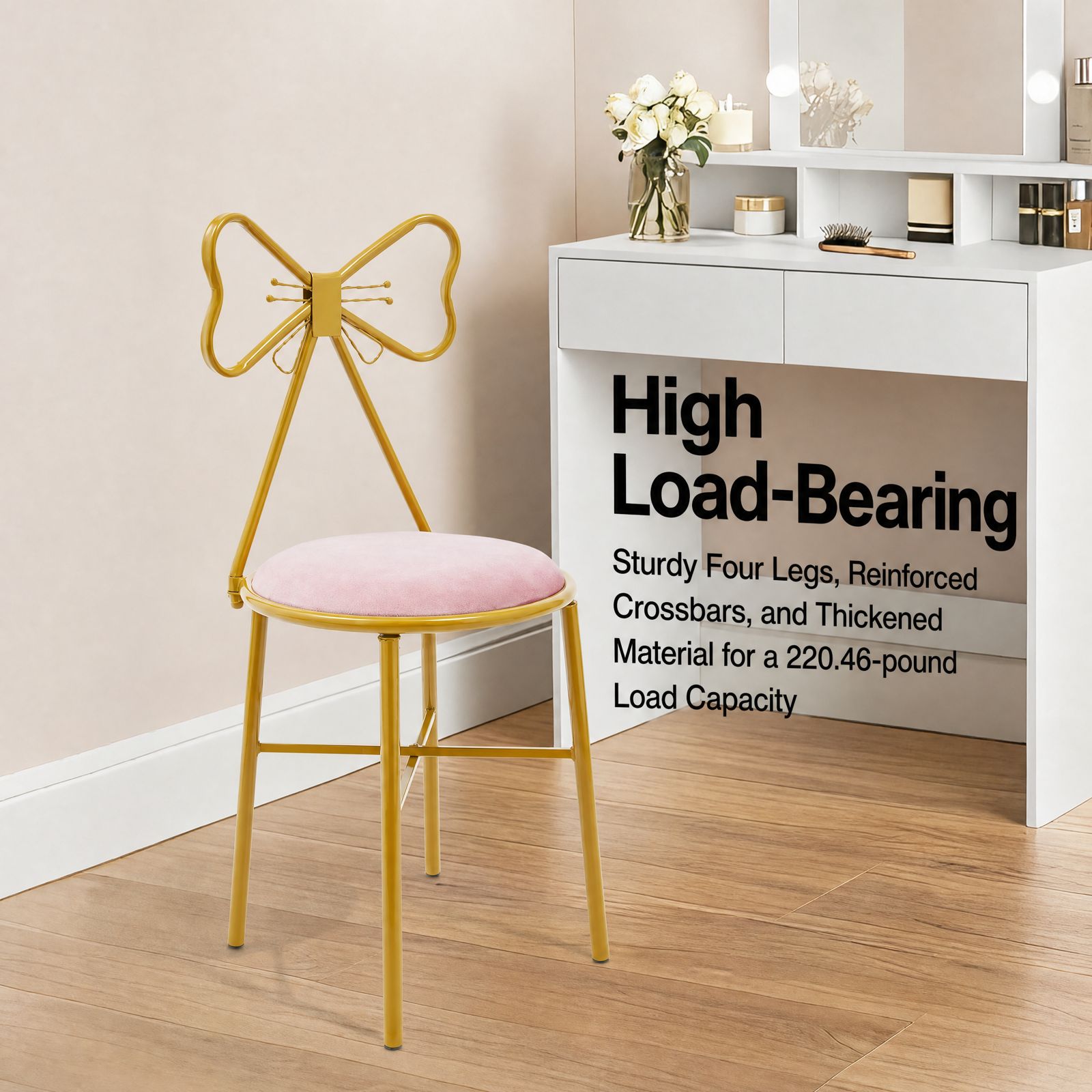 핑크 나비 등받이 화장대 의자 골드 플라스틱 스프레이  - Home Decor Furniture 리뷰 및 가격