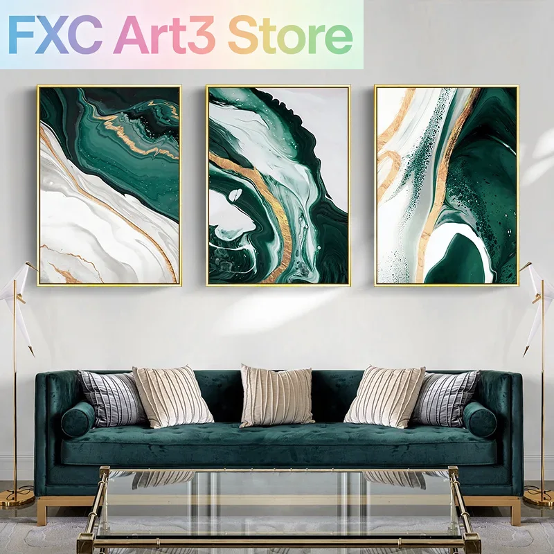 1pc 프레임리스, 현대적인 대리석 추상 녹색 라인 골 - Abstract Oil Painting 리뷰 및 가격