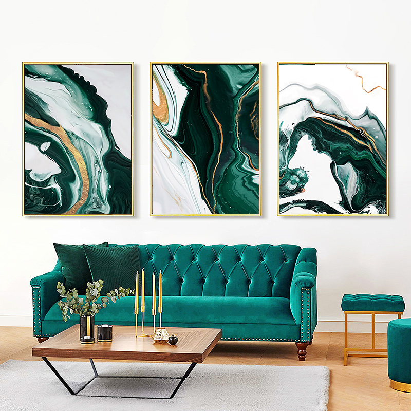 1pc 프레임리스, 현대적인 대리석 추상 녹색 라인 골 - Abstract Oil Painting 리뷰 및 가격